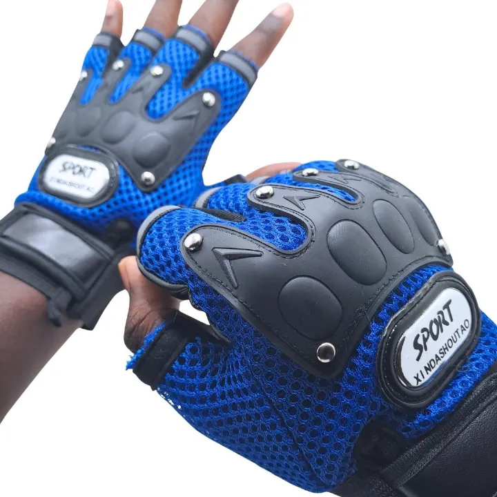 BLUE Breathable Half Finger Cycling Gloves Wear-Resistant Motorbike & Tactical Gear Unisex HG-1 with Reflective Strips Sport Glove Bike Riding Racing Light Summer Bicycle Gear Mesh Design