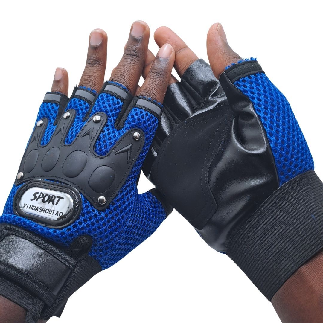 BLUE Breathable Half Finger Cycling Gloves Wear-Resistant Motorbike & Tactical Gear Unisex HG-1 with Reflective Strips Sport Glove Bike Riding Racing Light Summer Bicycle Gear Mesh Design