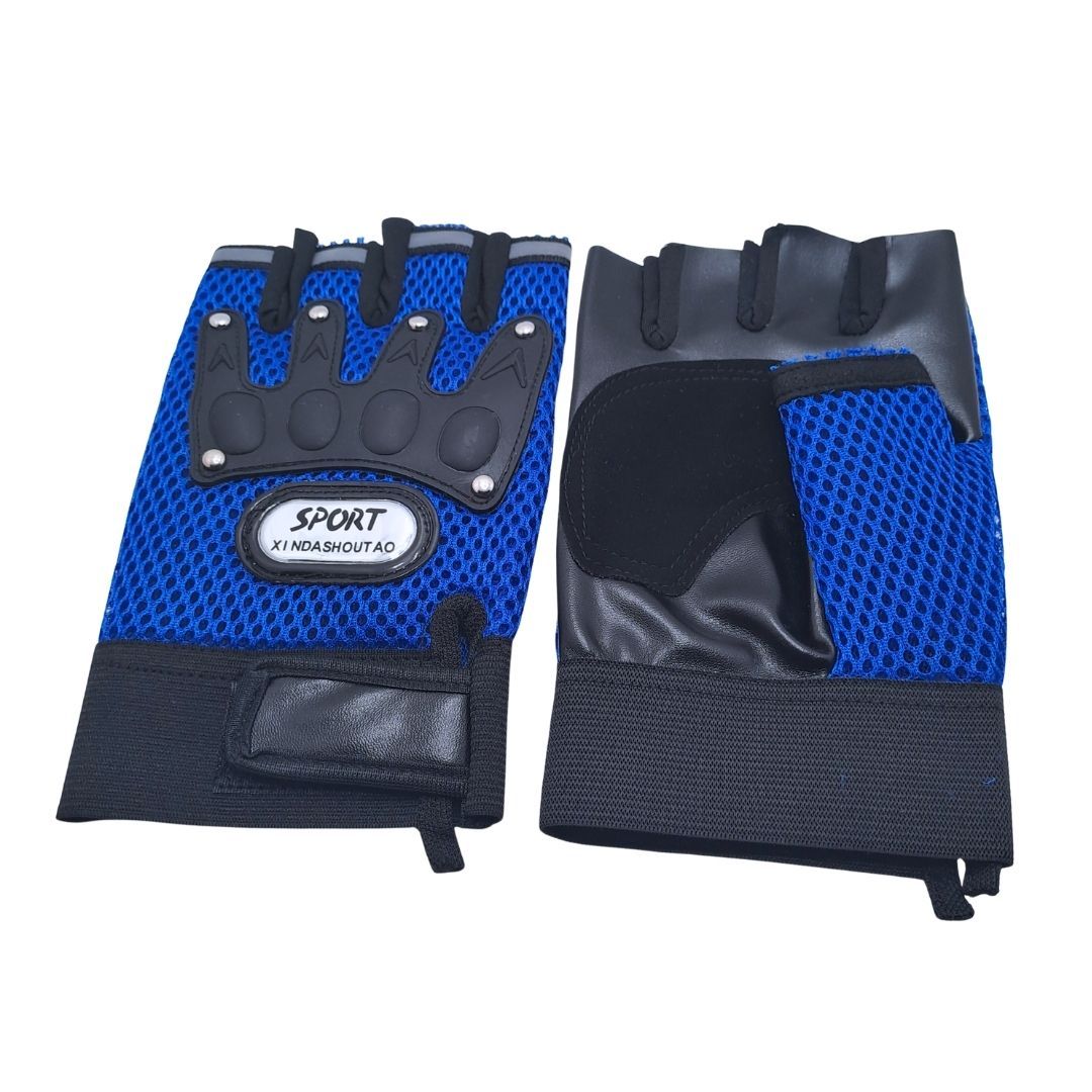 BLUE Breathable Half Finger Cycling Gloves Wear-Resistant Motorbike & Tactical Gear Unisex HG-1 with Reflective Strips Sport Glove Bike Riding Racing Light Summer Bicycle Gear Mesh Design