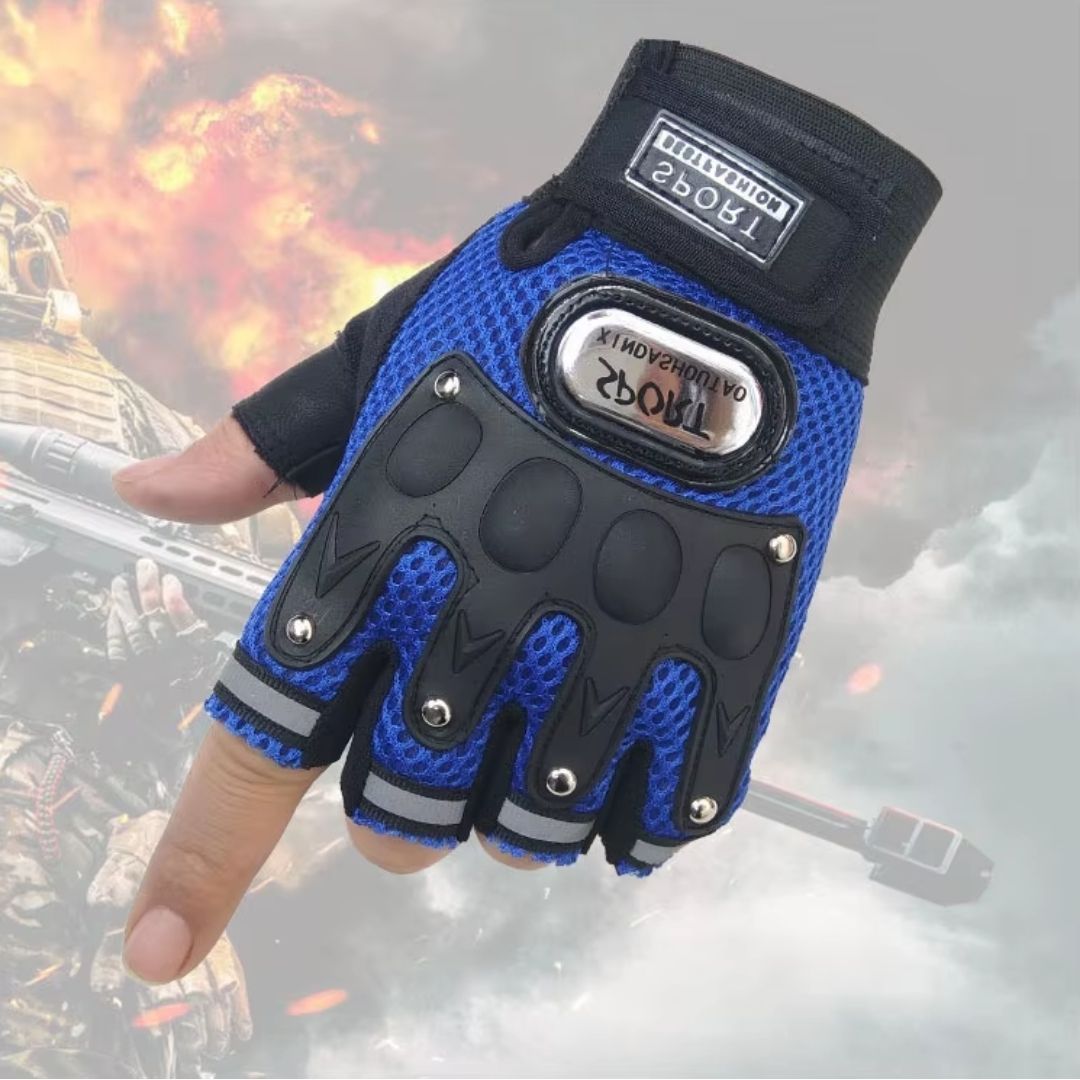 BLUE Breathable Half Finger Cycling Gloves Wear-Resistant Motorbike & Tactical Gear Unisex HG-1 with Reflective Strips Sport Glove Bike Riding Racing Light Summer Bicycle Gear Mesh Design