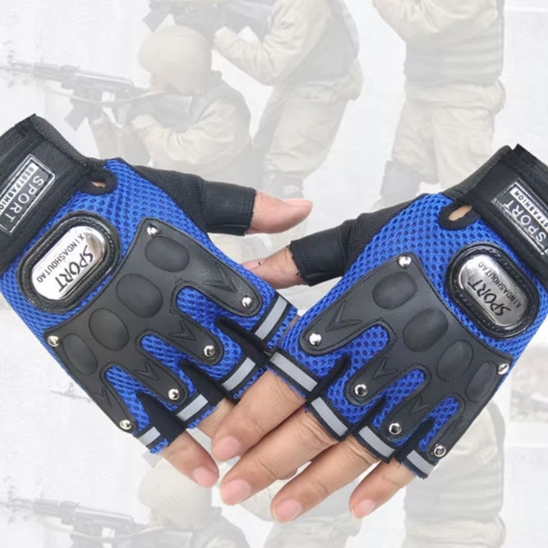 BLUE Breathable Half Finger Cycling Gloves Wear-Resistant Motorbike & Tactical Gear Unisex HG-1 with Reflective Strips Sport Glove Bike Riding Racing Light Summer Bicycle Gear Mesh Design