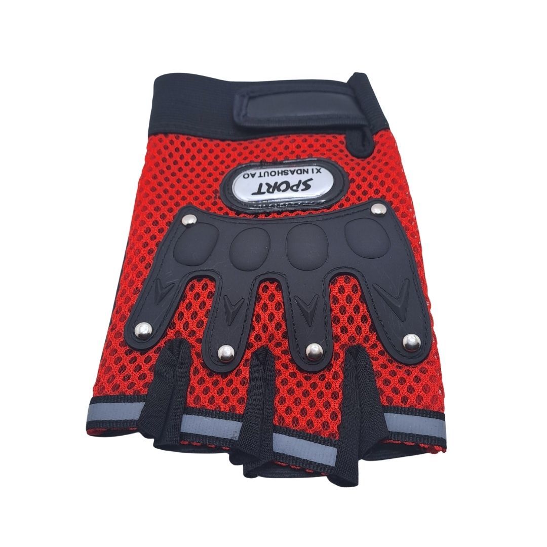 Breathable RED Half Finger Sport Gloves with Reflective Strips - Wear-Resistant Non-Slip Cycling & Motorbike Gloves Unisex HG-1 Bike Riding Racing Light Summer Bicycle Gear Mesh Design Tactical