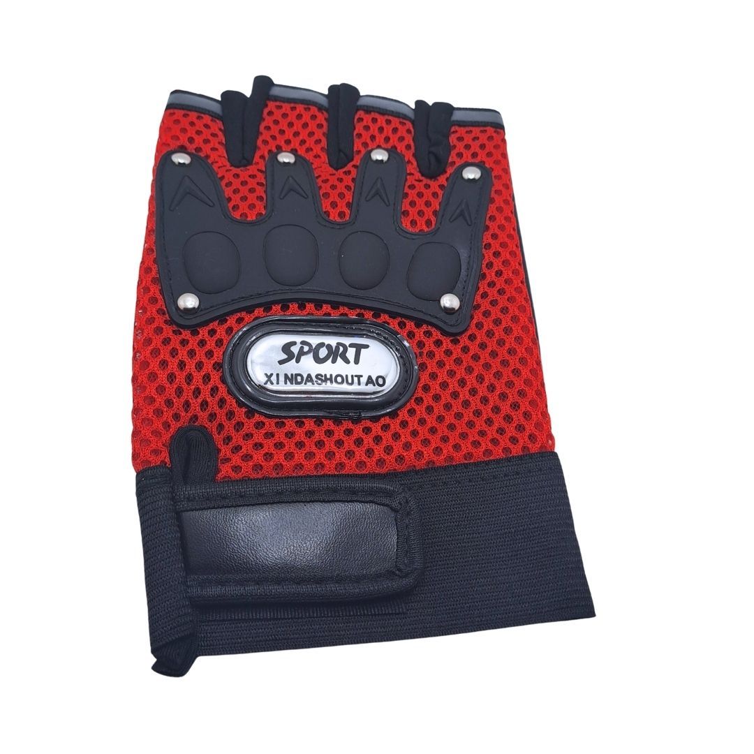 Breathable RED Half Finger Sport Gloves with Reflective Strips - Wear-Resistant Non-Slip Cycling & Motorbike Gloves Unisex HG-1 Bike Riding Racing Light Summer Bicycle Gear Mesh Design Tactical