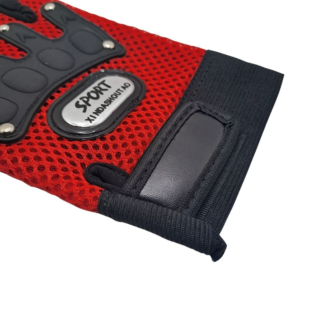 Breathable RED Half Finger Sport Gloves with Reflective Strips - Wear-Resistant Non-Slip Cycling & Motorbike Gloves Unisex HG-1 Bike Riding Racing Light Summer Bicycle Gear Mesh Design Tactical