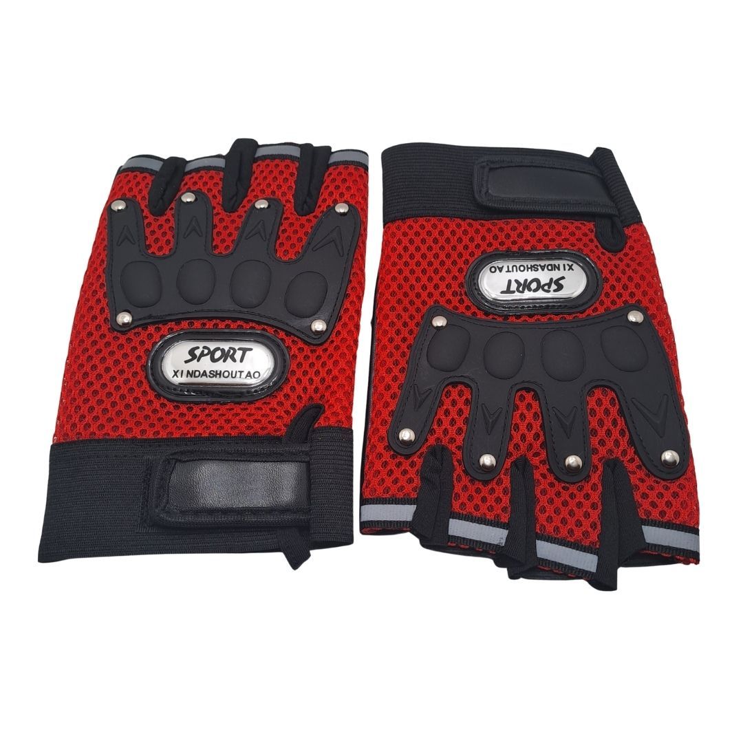 Breathable RED Half Finger Sport Gloves with Reflective Strips - Wear-Resistant Non-Slip Cycling & Motorbike Gloves Unisex HG-1 Bike Riding Racing Light Summer Bicycle Gear Mesh Design Tactical