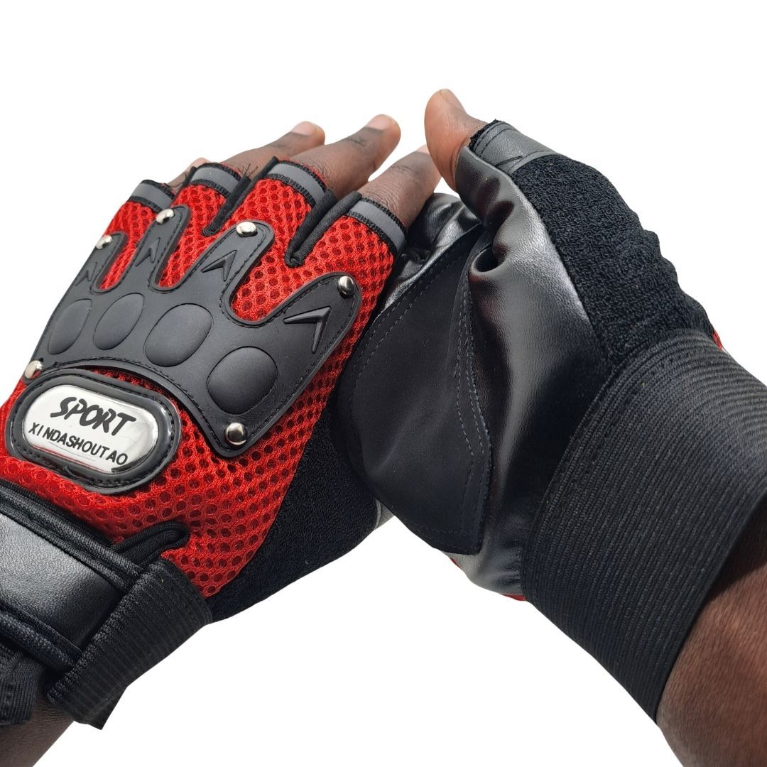 RED Breathable Half Finger Cycling Gloves Wear-Resistant Motorbike & Tactical Gear Unisex HG-1 with Reflective Strips Sport Glove Bike Riding Racing Light Summer Bicycle Gear Mesh Design