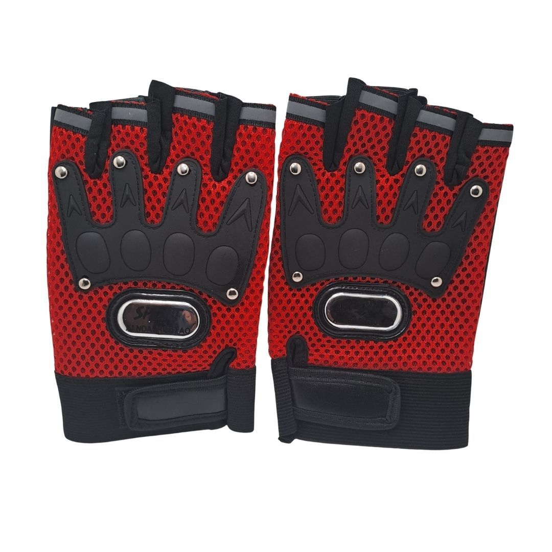 RED Breathable Half Finger Cycling Gloves Wear-Resistant Motorbike & Tactical Gear Unisex HG-1 with Reflective Strips Sport Glove Bike Riding Racing Light Summer Bicycle Gear Mesh Design