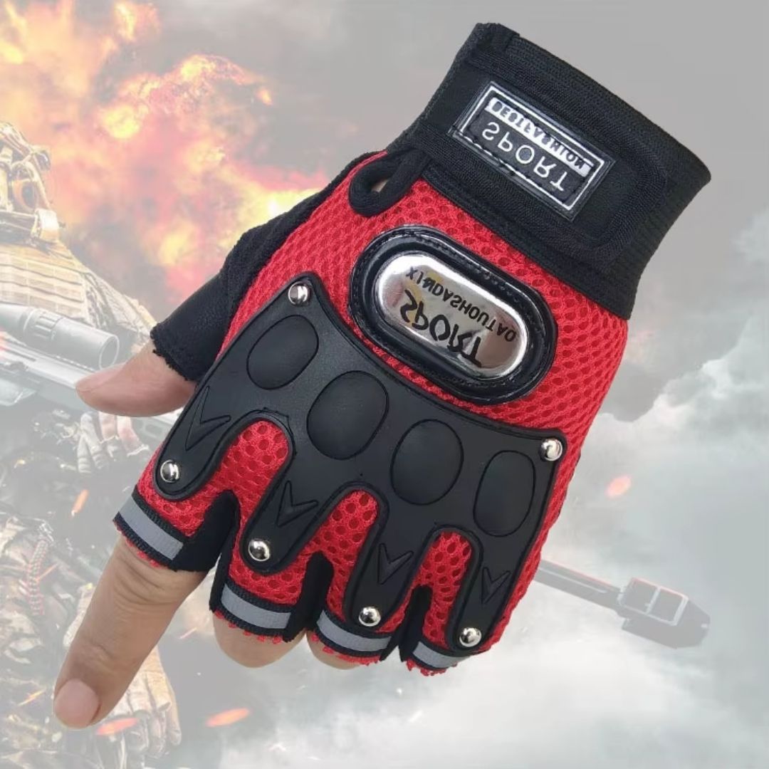 RED Breathable Half Finger Cycling Gloves Wear-Resistant Motorbike & Tactical Gear Unisex HG-1 with Reflective Strips Sport Glove Bike Riding Racing Light Summer Bicycle Gear Mesh Design