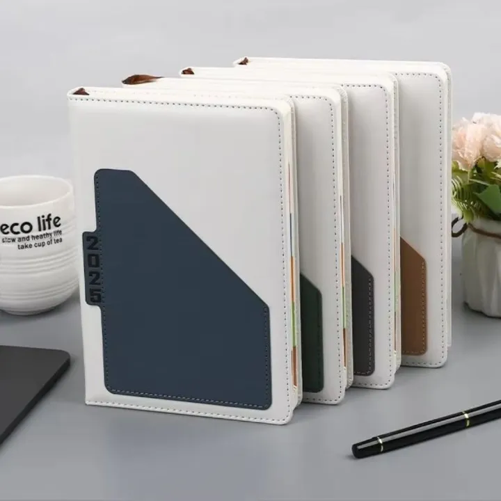 2026 Diary A5 Premium PU Leather Daily Planner Hardcover Business Journal with Pocket Pouch, Weekly Goals, Bookmark & Calendar Organizer White Classic Design Official Calendar Office Schedule 365 Memo