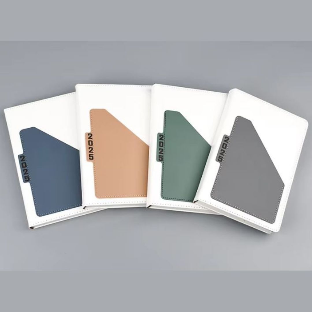 2026 Diary A5 Premium PU Leather Daily Planner Hardcover Business Journal with Pocket Pouch, Weekly Goals, Bookmark & Calendar Organizer White Classic Design Official Calendar Office Schedule 365 Memo