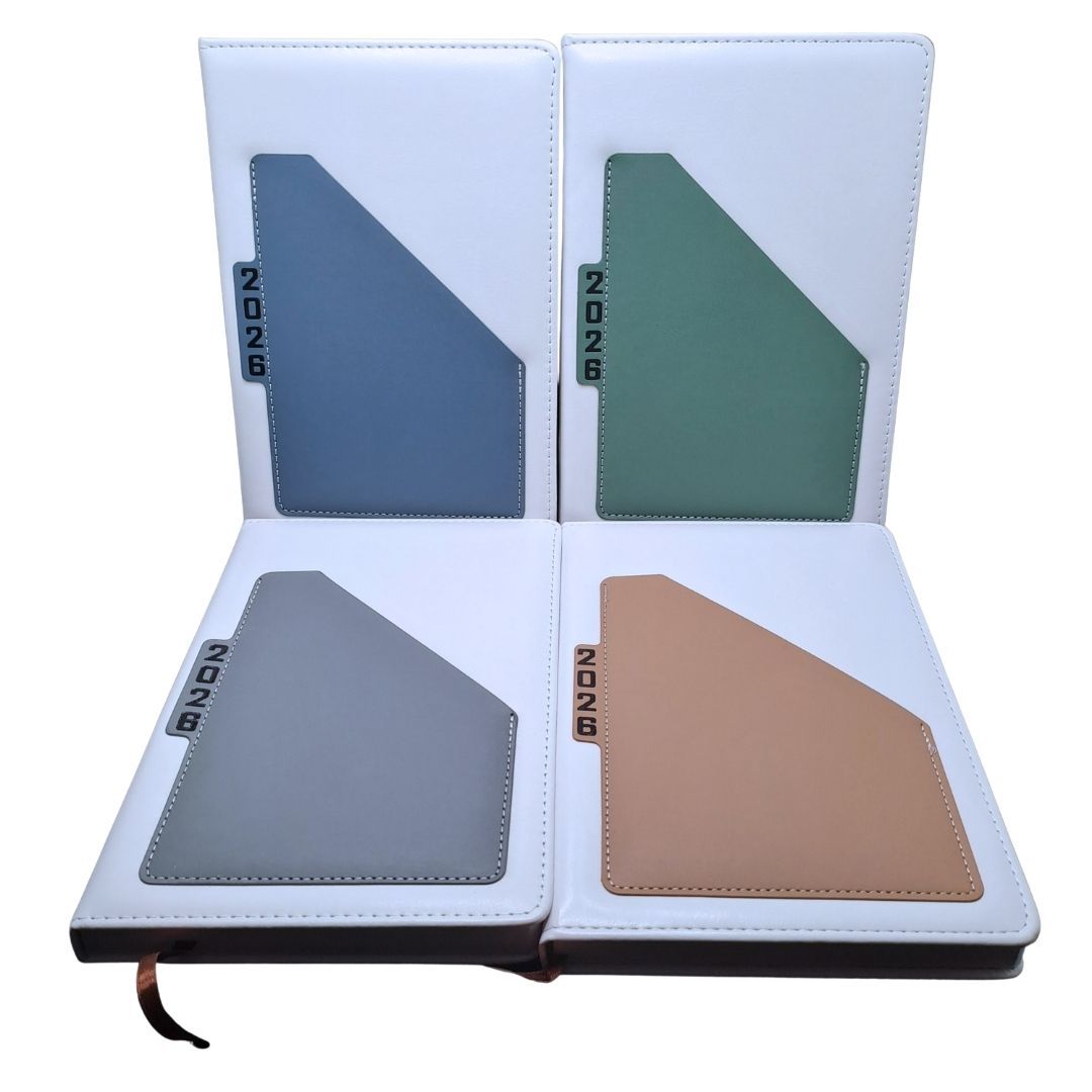 2026 Diary A5 Premium PU Leather Daily Planner Hardcover Business Journal with Pocket Pouch, Weekly Goals, Bookmark & Calendar Organizer White Classic Design Official Calendar Office Schedule 365 Memo