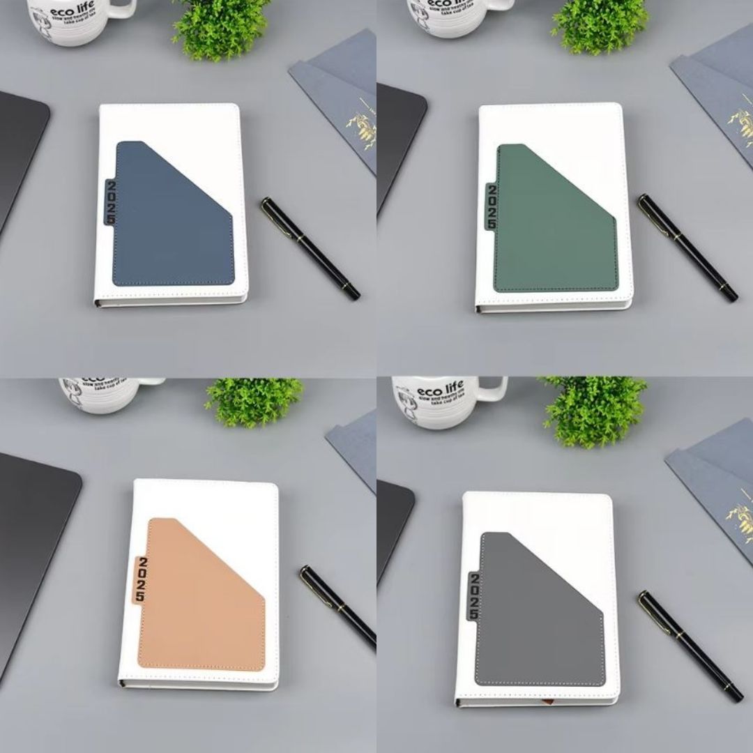 2026 Diary A5 Premium PU Leather Daily Planner Hardcover Business Journal with Pocket Pouch, Weekly Goals, Bookmark & Calendar Organizer White Classic Design Official Calendar Office Schedule 365 Memo