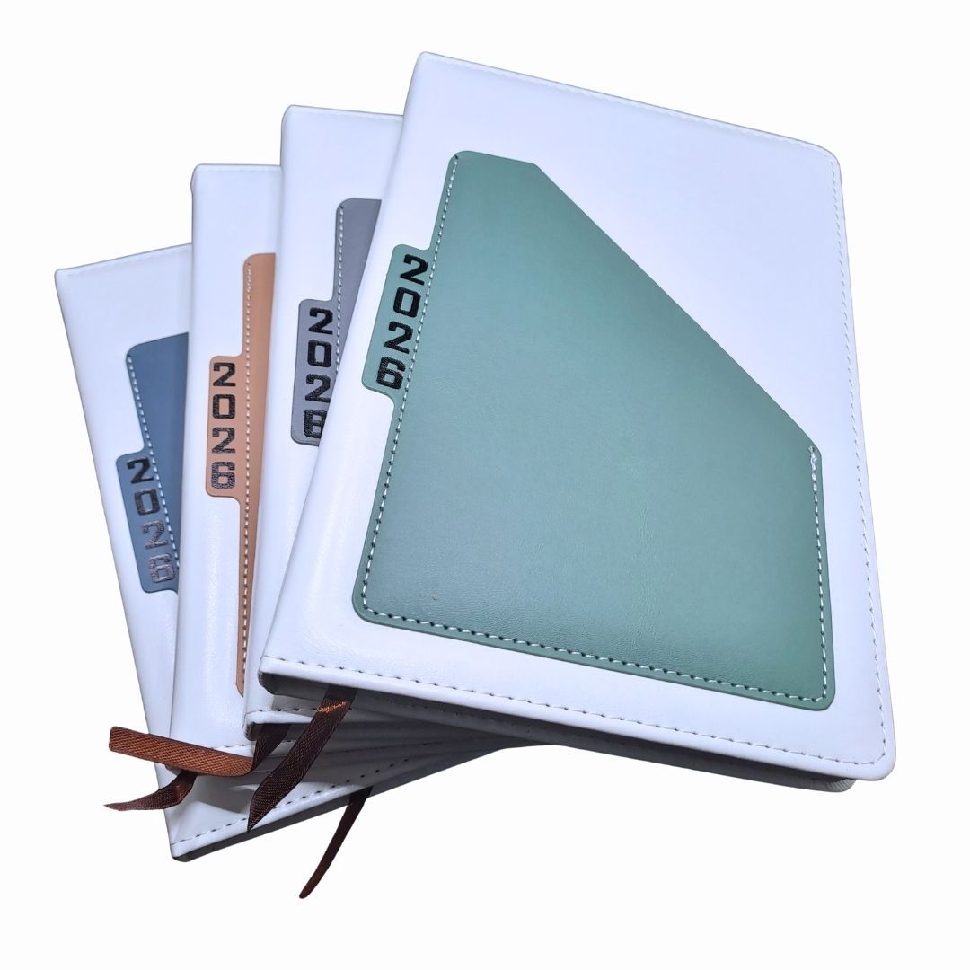 Executive 2026 Diary A5 PU Leather Planner White Hardcover Daily Journal Notebook with Pocket & Calendar Gift Cover Classic Design Official Christmas Boxing Day New Year Valentines Birthday 365 Size