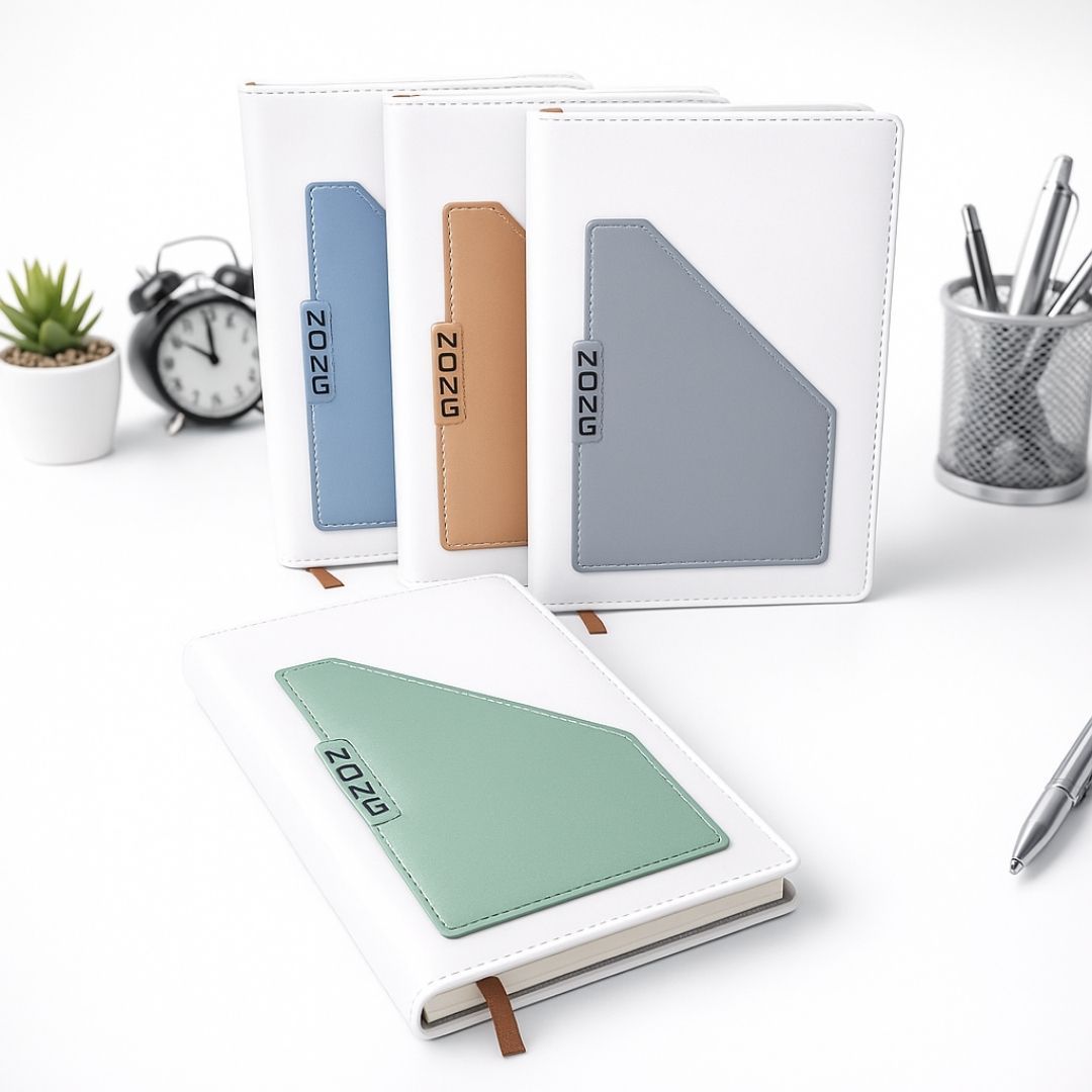 2026 Diary Executive PU Leather A5 Daily Planner & Organizer White Hardcover Executive Journal with Pocket, Customizable Business New Year Gift Official Calendar Office Corporate Schedule Personal 365