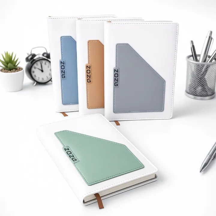 2026 Diary Executive PU Leather A5 Daily Planner & Organizer White Hardcover Executive Journal with Pocket, Customizable Business New Year Gift Official Calendar Office Corporate Schedule Personal 365