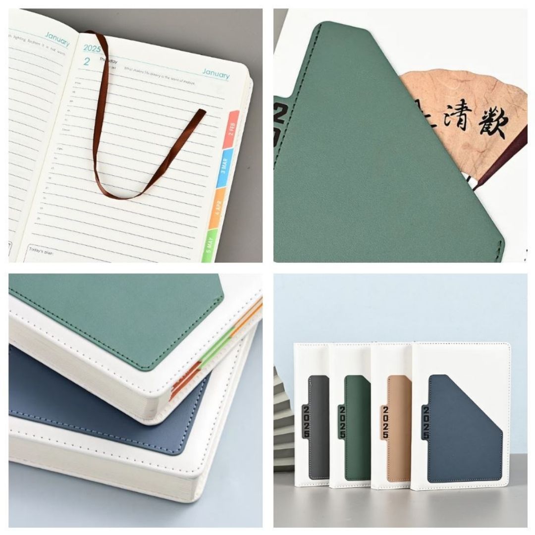 2026 Diary Executive PU Leather A5 Daily Planner & Organizer White Hardcover Executive Journal with Pocket, Customizable Business New Year Gift Official Calendar Office Corporate Schedule Personal 365