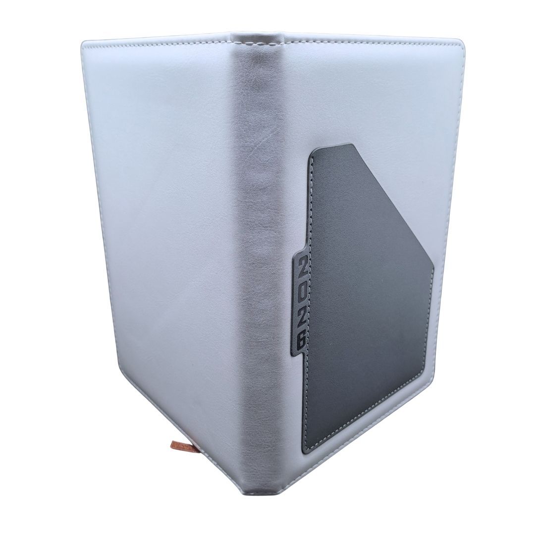 2026 Diary A5 Premium PU Leather Daily Planner GREY Hardcover Business Journal with Pocket Pouch Weekly Goals Bookmark & Calendar Organizer White Classic Design Official Calendar Office Schedule GRAY