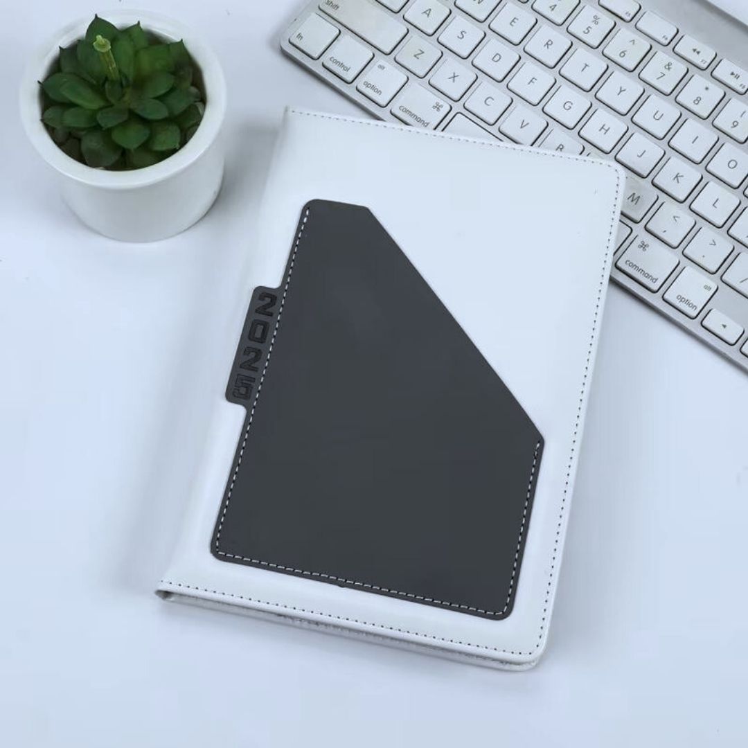 Executive 2026 Diary A5 PU Leather Planner GREY White Hardcover Daily Journal Notebook with Pocket & Calendar Gift Cover Classic Design GRAY Christmas Boxing Day New Year Valentines Birthday 365