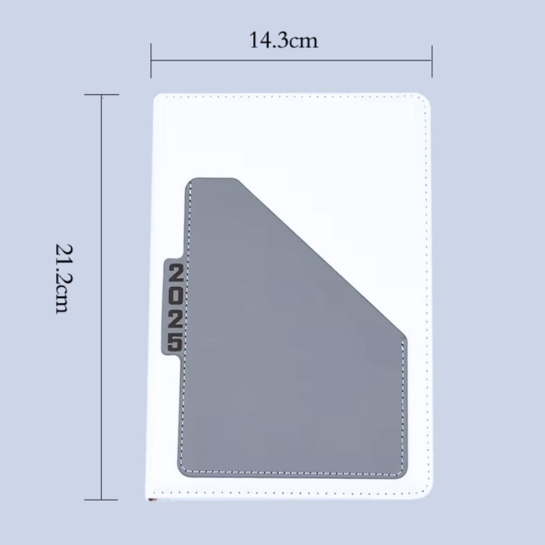 Executive 2026 Diary A5 PU Leather Planner GREY White Hardcover Daily Journal Notebook with Pocket & Calendar Gift Cover Classic Design GRAY Christmas Boxing Day New Year Valentines Birthday 365