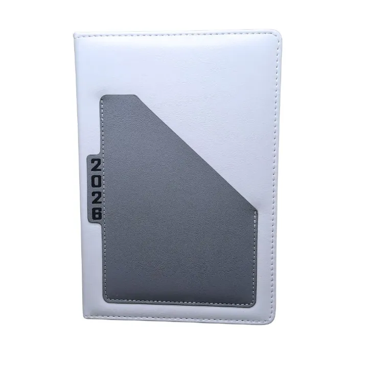 2026 Diary Executive PU Leather A5 GREY Daily Planner & Organizer White Hardcover Executive Journal with Pocket, Customizable GRAY New Year Gift Official Calendar Office Corporate Schedule Personal