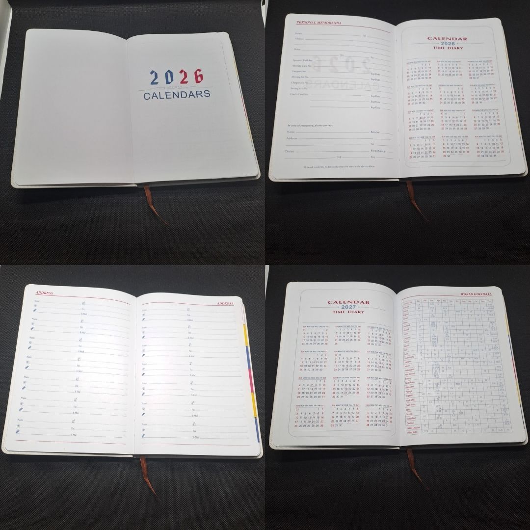 2026 Diary Executive PU Leather A5 GREY Daily Planner & Organizer White Hardcover Executive Journal with Pocket, Customizable GRAY New Year Gift Official Calendar Office Corporate Schedule Personal