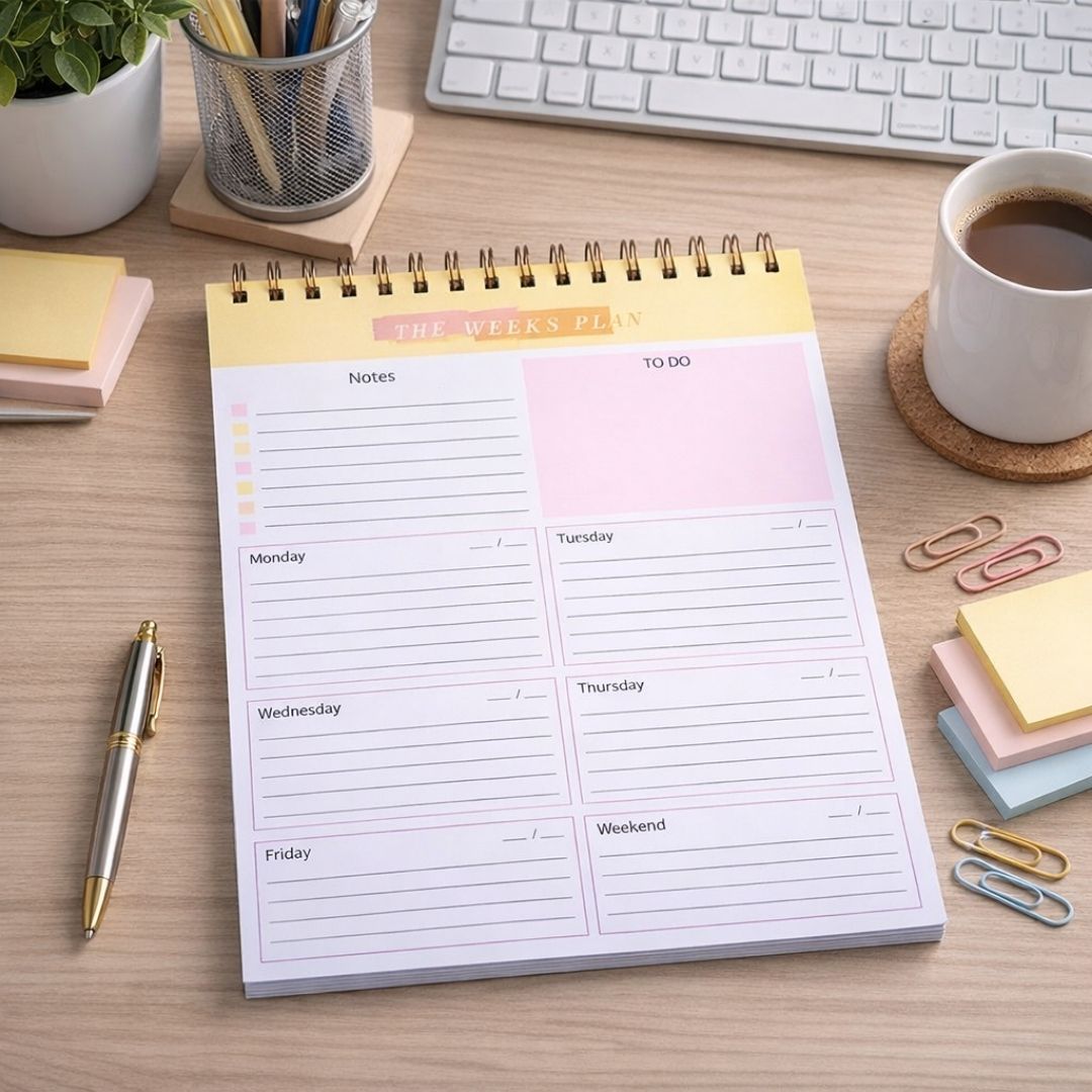 B5 Undated Weekly Planner Organizer 52-Sheet Spiral PORTRAIT Desktop Notepad with Habit Tracker Personal Journal Daily Agenda To Do List Memo Time Management Self Improvement Calendar Diary School