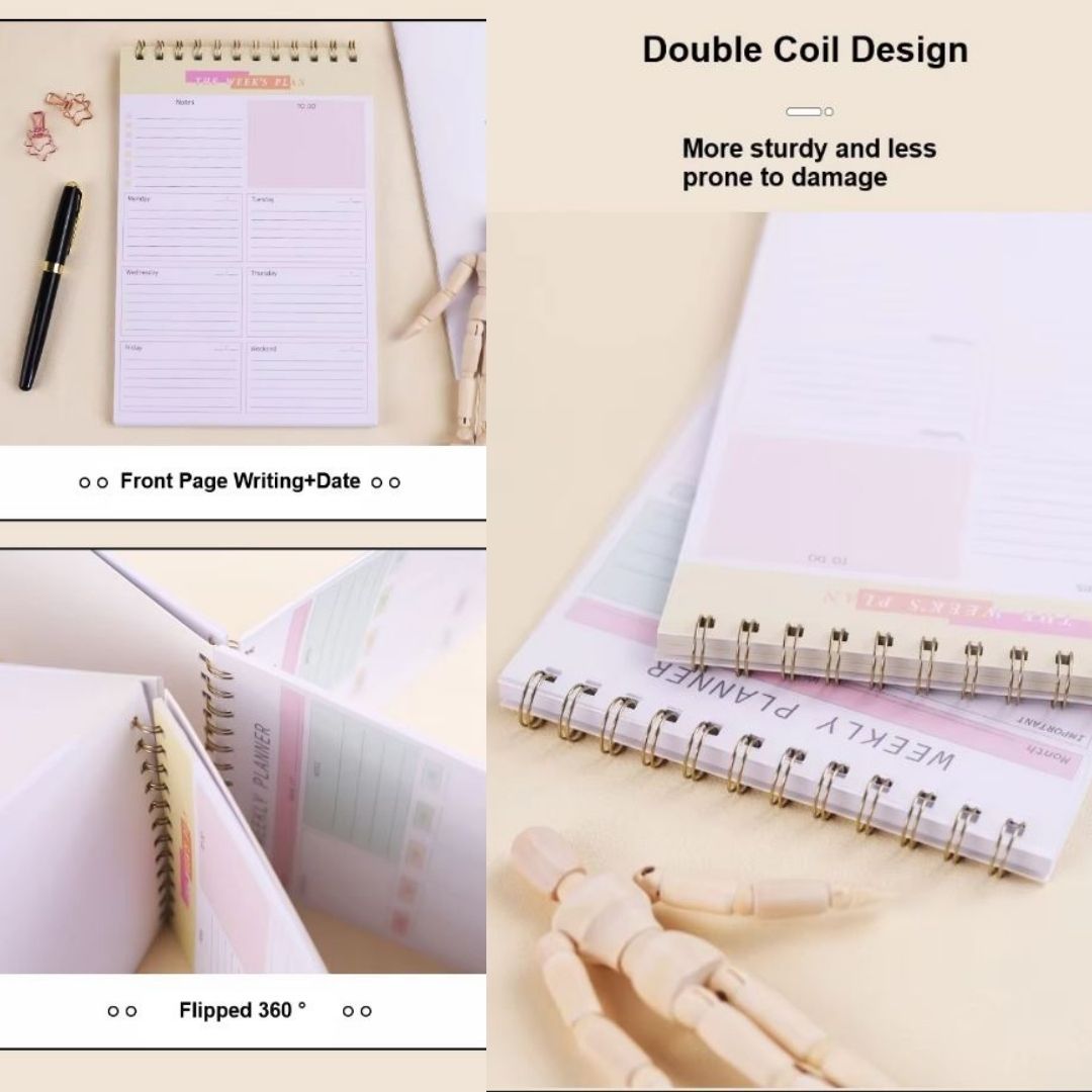 B5 Undated Weekly Planner Organizer 52-Sheet Spiral PORTRAIT Desktop Notepad with Habit Tracker Personal Journal Daily Agenda To Do List Memo Time Management Self Improvement Calendar Diary School
