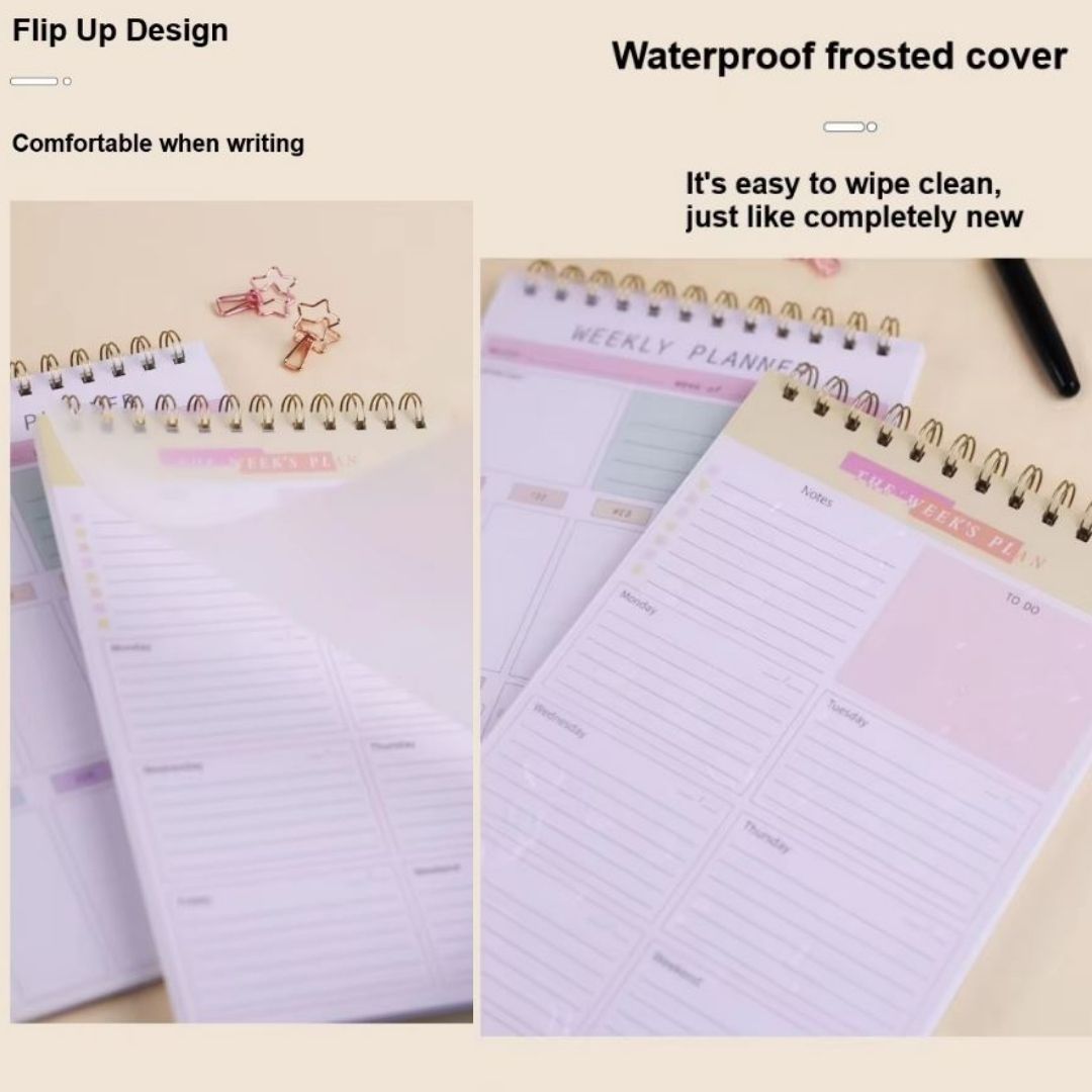 B5 Undated Weekly Planner Organizer 52-Sheet Spiral PORTRAIT Desktop Notepad with Habit Tracker Personal Journal Daily Agenda To Do List Memo Time Management Self Improvement Calendar Diary School