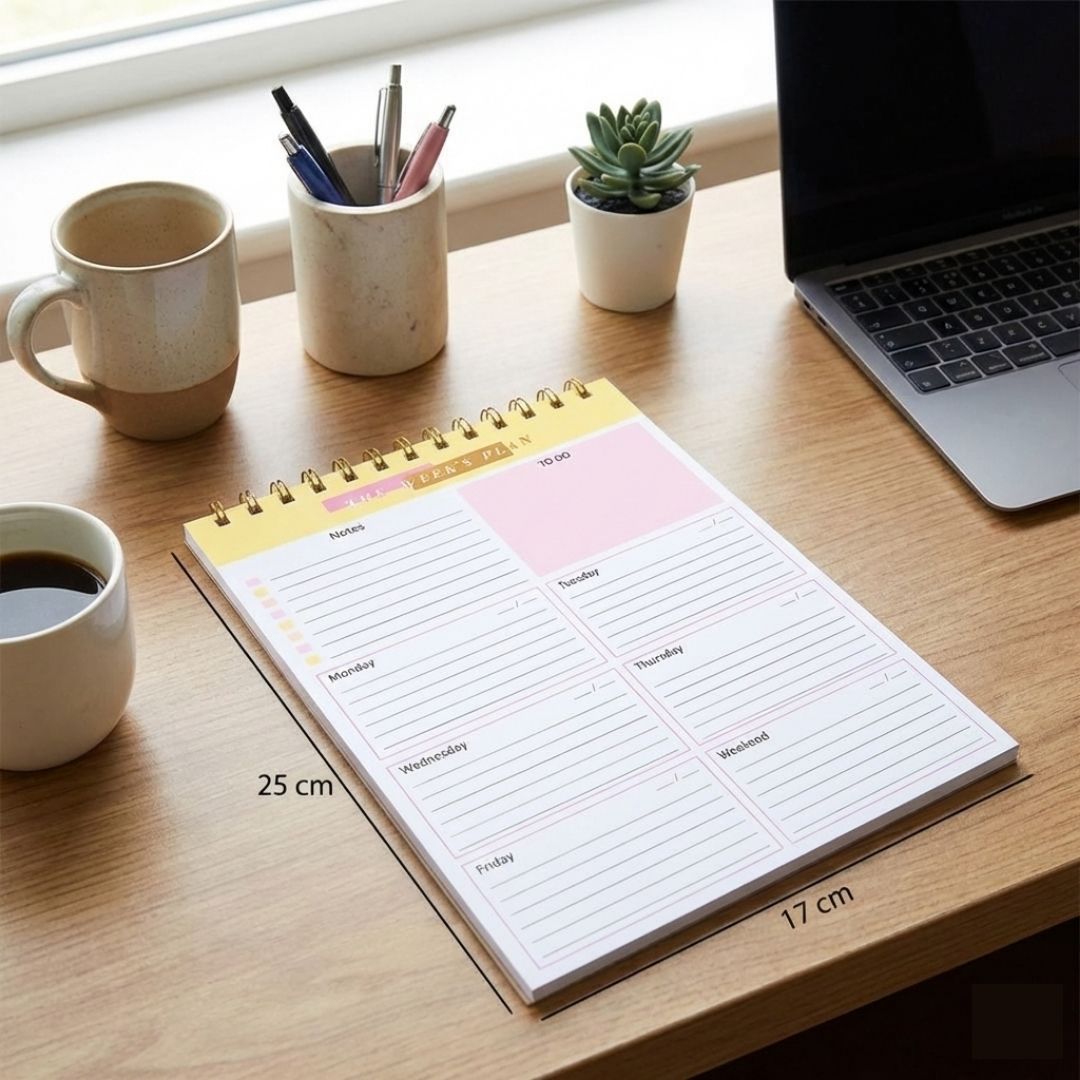 B5 Weekly Planner & Organizer 52 Weeks Undated Tear-Off Pad with Habit Tracker, To-Do List PORTRAIT Layout Spiral-Bound Desktop Notepad for Goals, Food & Fitness Personal Journal Daily Agenda Memo