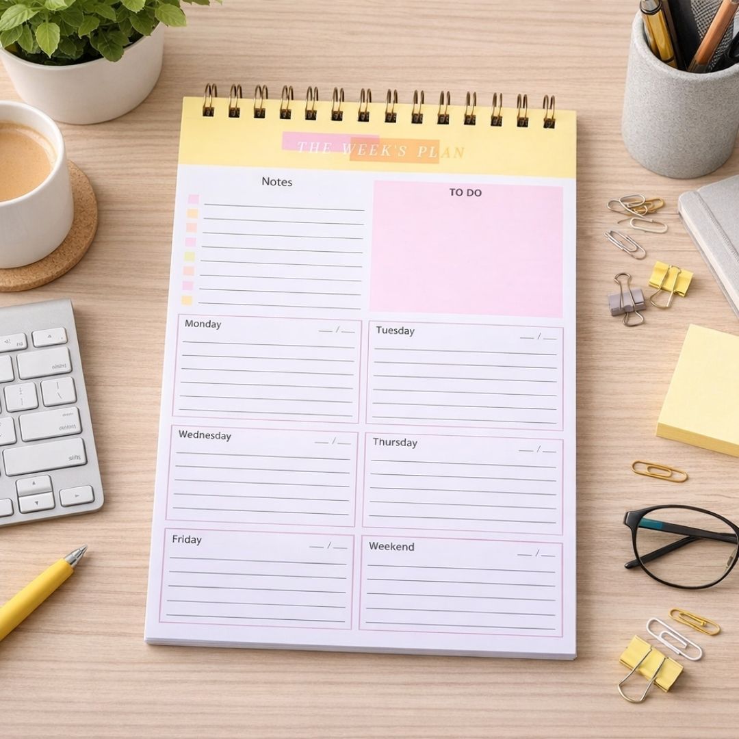 B5 Weekly Planner & Organizer 52 Weeks Undated Tear-Off Pad with Habit Tracker, To-Do List PORTRAIT Layout Spiral-Bound Desktop Notepad for Goals, Food & Fitness Personal Journal Daily Agenda Memo