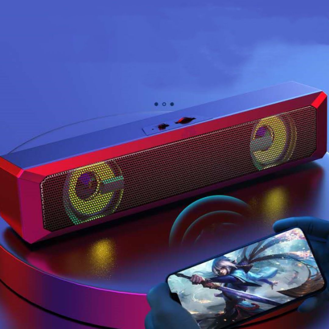 A4 RGB Bluetooth Soundbar – Wireless LED Speaker with Colorful Lights USB Rechargeable Portable Subwoofer Bar for Gaming TV Smartphone Laptop Desk & Outdoor Use 6W Theater 7 Color Changing Sound Music