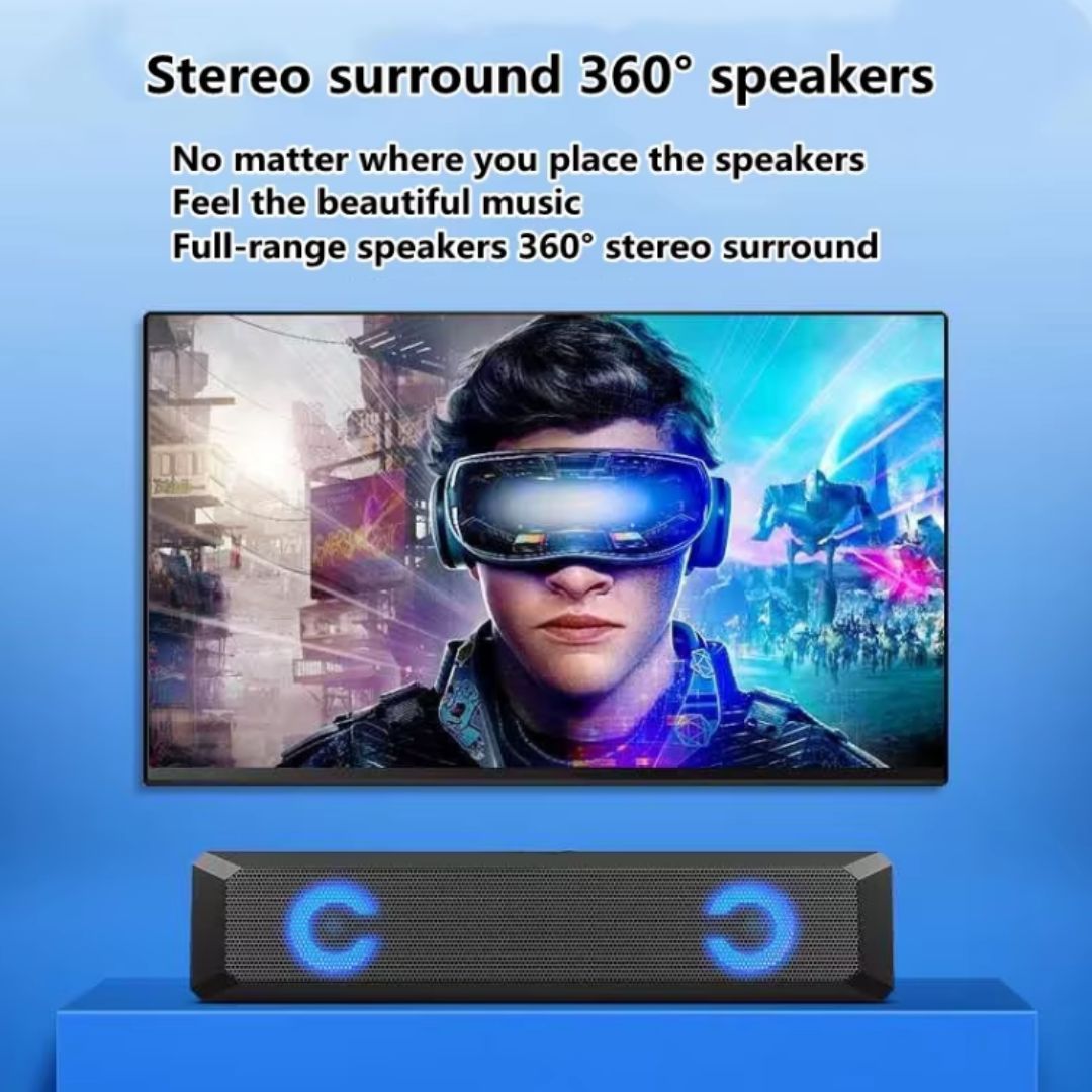 A4 RGB Bluetooth Soundbar – Wireless LED Speaker with Colorful Lights USB Rechargeable Portable Subwoofer Bar for Gaming TV Smartphone Laptop Desk & Outdoor Use 6W Theater 7 Color Changing Sound Music