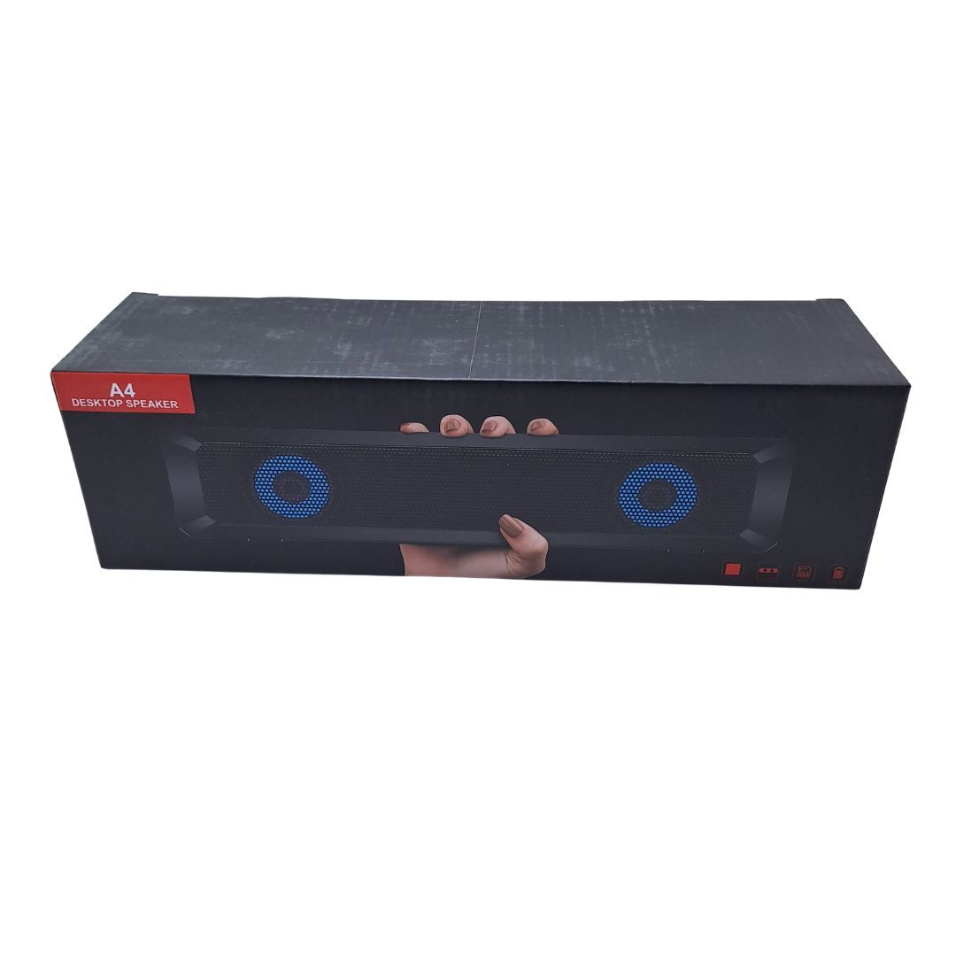 A4 RGB Bluetooth Soundbar – Wireless LED Speaker with Colorful Lights USB Rechargeable Portable Subwoofer Bar for Gaming TV Smartphone Laptop Desk & Outdoor Use 6W Theater 7 Color Changing Sound Music