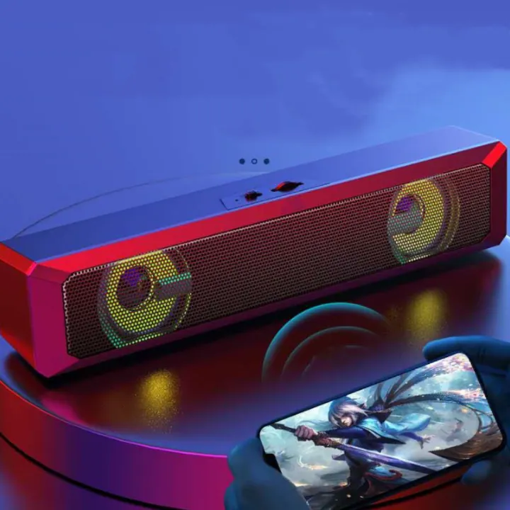 A4 RGB Bluetooth Sound Bar – Portable 6W Wireless Speaker with Colorful LED Lights TF Memory Card Support and Rechargeable Battery for Home Gaming Office Outdoor Use Charging 7 Color Changing Music