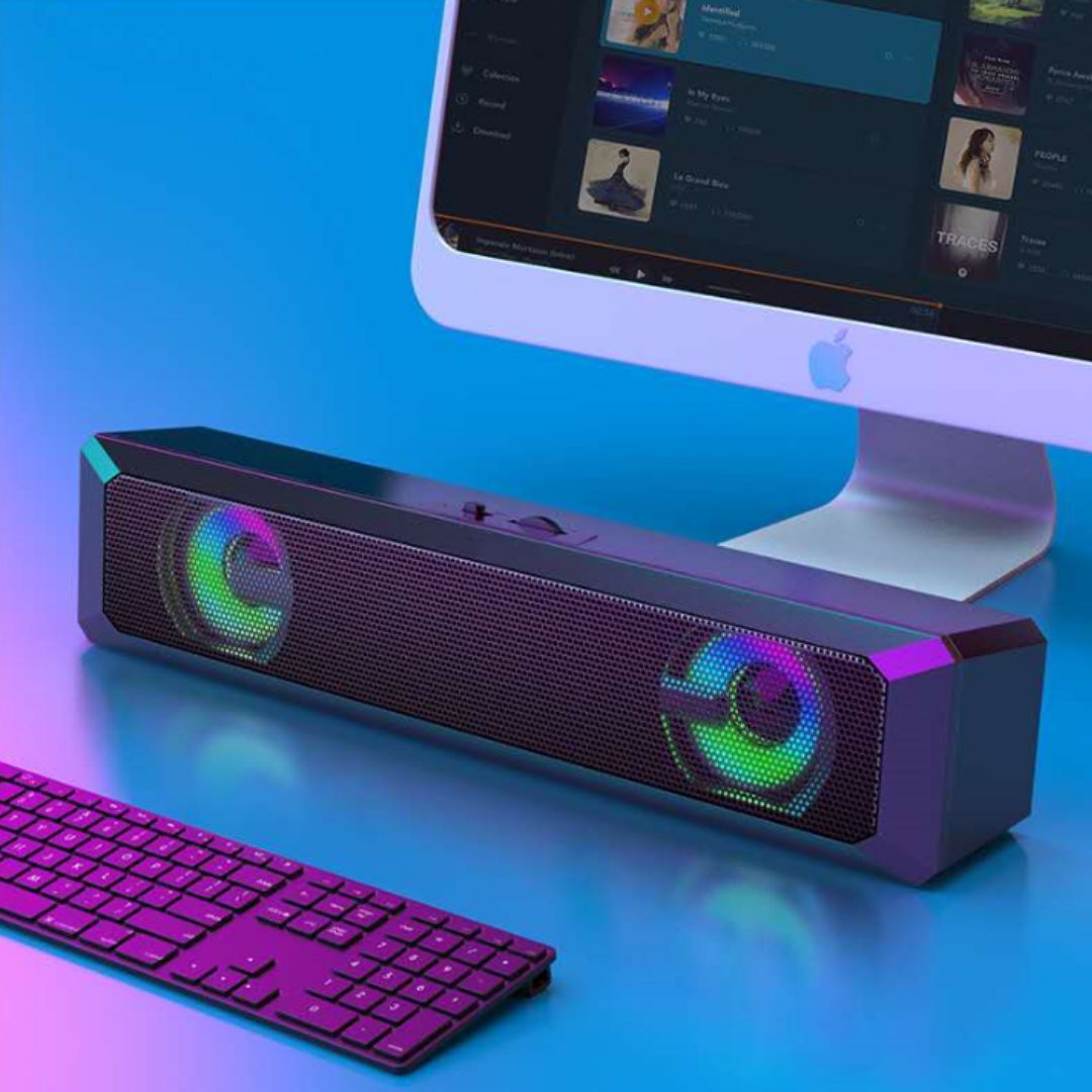 A4 RGB Bluetooth Sound Bar – Portable 6W Wireless Speaker with Colorful LED Lights TF Memory Card Support and Rechargeable Battery for Home Gaming Office Outdoor Use Charging 7 Color Changing Music