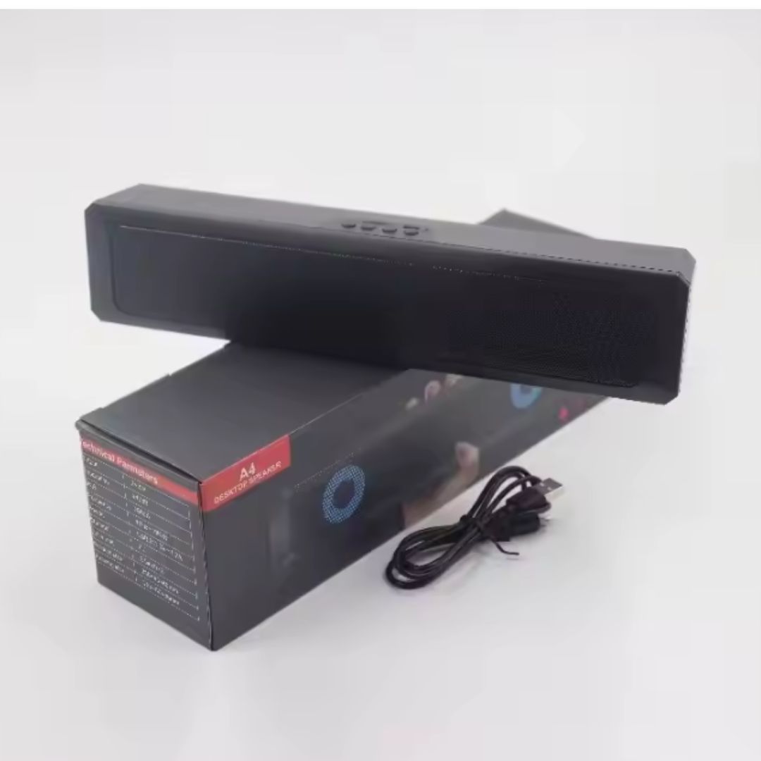 A4 RGB Bluetooth Sound Bar – Portable 6W Wireless Speaker with Colorful LED Lights TF Memory Card Support and Rechargeable Battery for Home Gaming Office Outdoor Use Charging 7 Color Changing Music