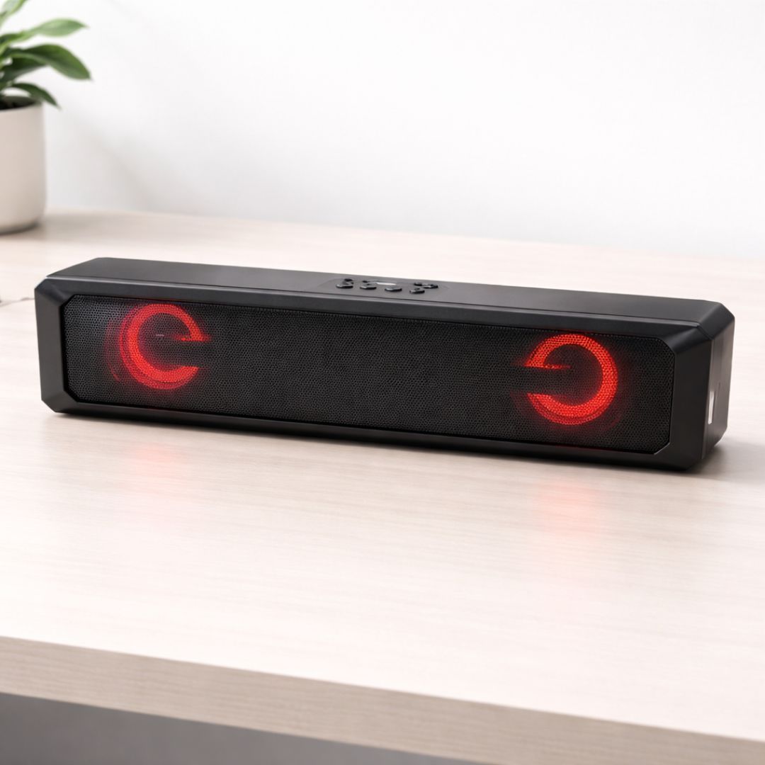 A4 RGB Bluetooth Sound Bar – Portable 6W Wireless Speaker with Colorful LED Lights TF Memory Card Support and Rechargeable Battery for Home Gaming Office Outdoor Use Charging 7 Color Changing Music
