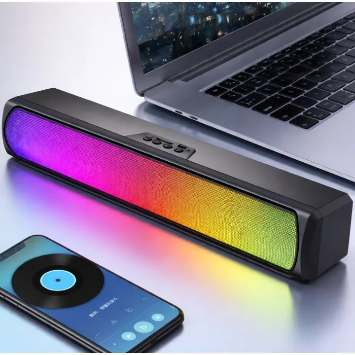 Q4 RGB Mini Wireless Soundbar – Portable Bluetooth Speaker with LED Light Subwoofer Bass Waterproof TF Memory Card HiFi Stereo for TV Phone Laptop Gaming & Outdoor Use Music Box Tablet Sound Bar PC