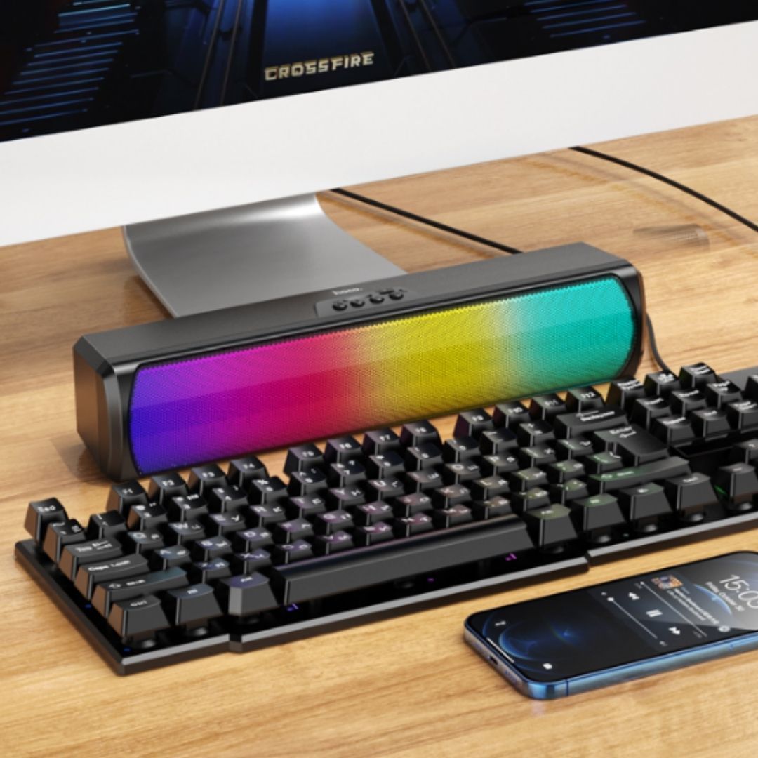 Q4 Portable RGB Sound Bar – 10W Mini Bluetooth Speaker with Colorful LED Lights Waterproof Rechargeable Battery TF Memory Card Support for Outdoor Party & Gaming Music Charging Laptop BOX 2 Channel