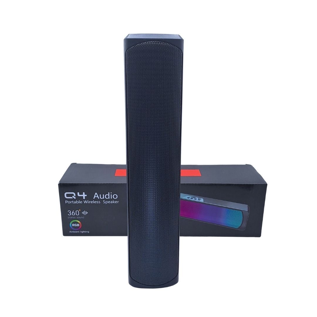 Q4 Portable RGB Sound Bar – 10W Mini Bluetooth Speaker with Colorful LED Lights Waterproof Rechargeable Battery TF Memory Card Support for Outdoor Party & Gaming Music Charging Laptop BOX 2 Channel