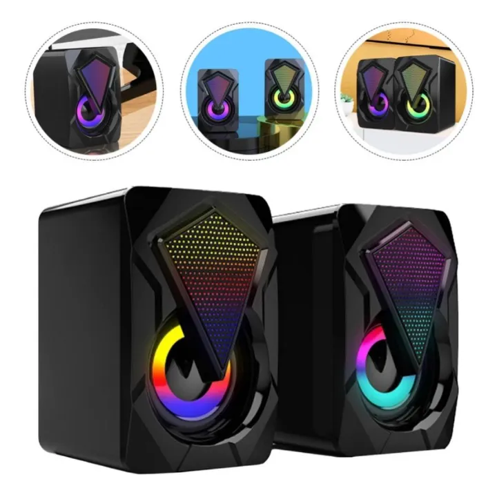 X2 RGB USB Desktop Speakers – 6W Dual PC Gaming Sound Music Box with Colorful LED Backlighting AUX Support for Computer Laptop Smart Phone Desktop Wired Accessories Black Electronic Smart Valentines