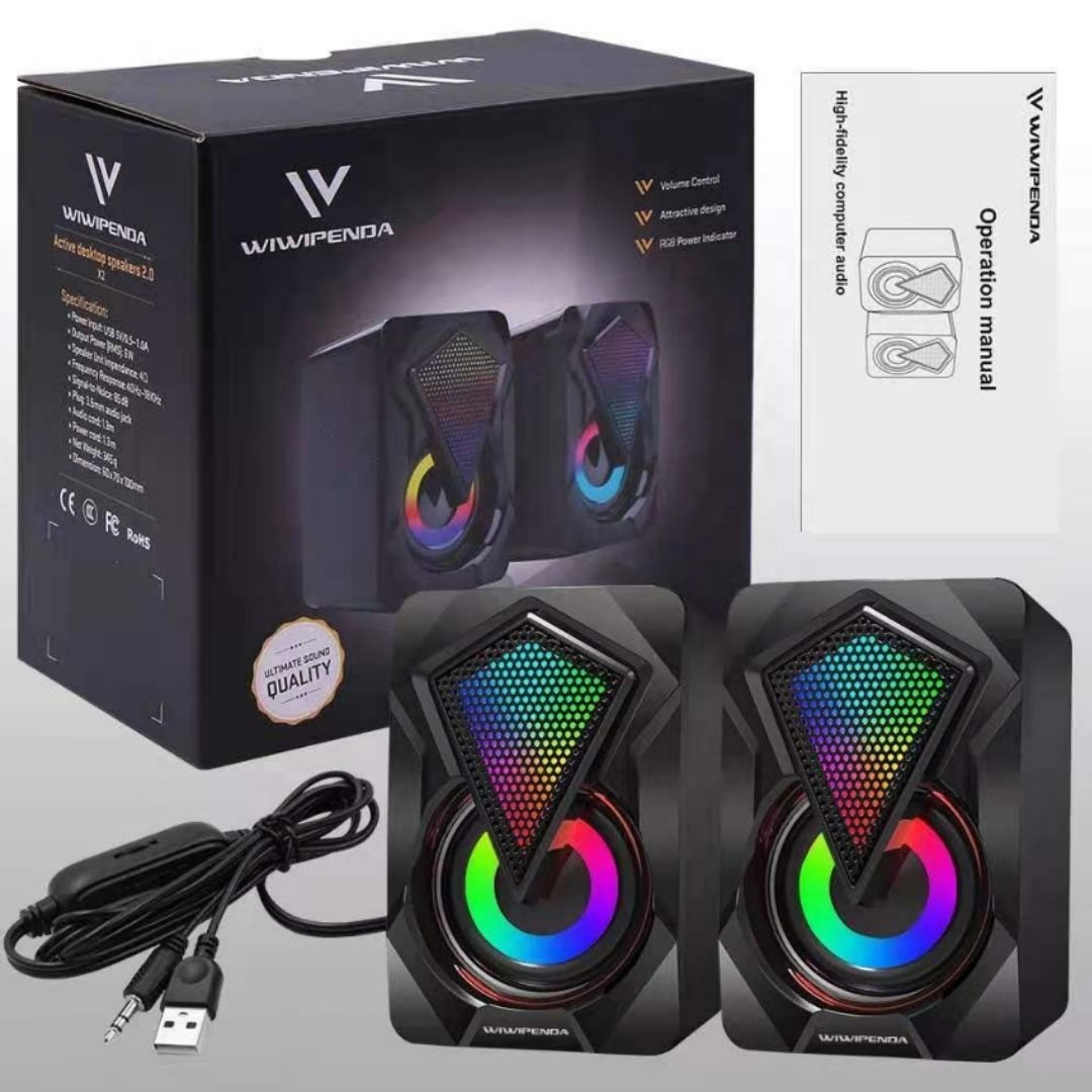 X2 RGB USB Desktop Speakers – 6W Dual PC Gaming Sound Music Box with Colorful LED Backlighting AUX Support for Computer Laptop Smart Phone Desktop Wired Accessories Black Electronic Smart Valentines