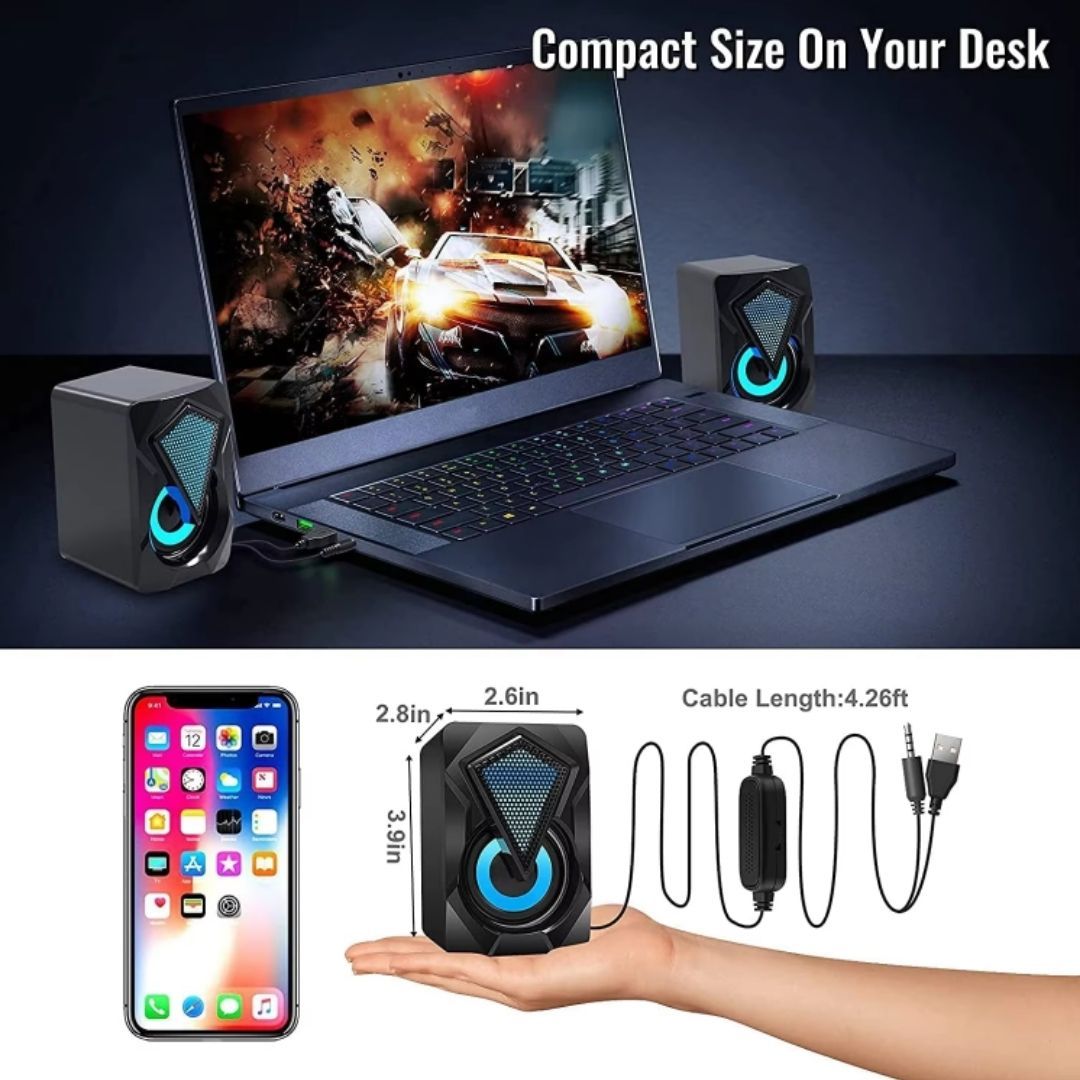 X2 RGB USB Desktop Speakers – 6W Dual PC Gaming Sound Music Box with Colorful LED Backlighting AUX Support for Computer Laptop Smart Phone Desktop Wired Accessories Black Electronic Smart Valentines
