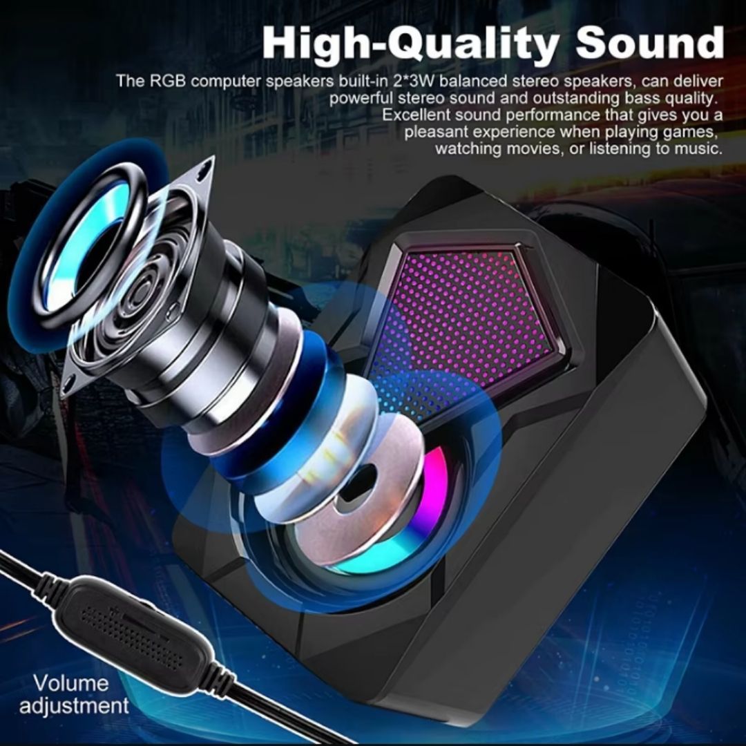 X2 RGB USB Desktop Speakers – 6W Dual PC Gaming Sound Music Box with Colorful LED Backlighting AUX Support for Computer Laptop Smart Phone Desktop Wired Accessories Black Electronic Smart Valentines