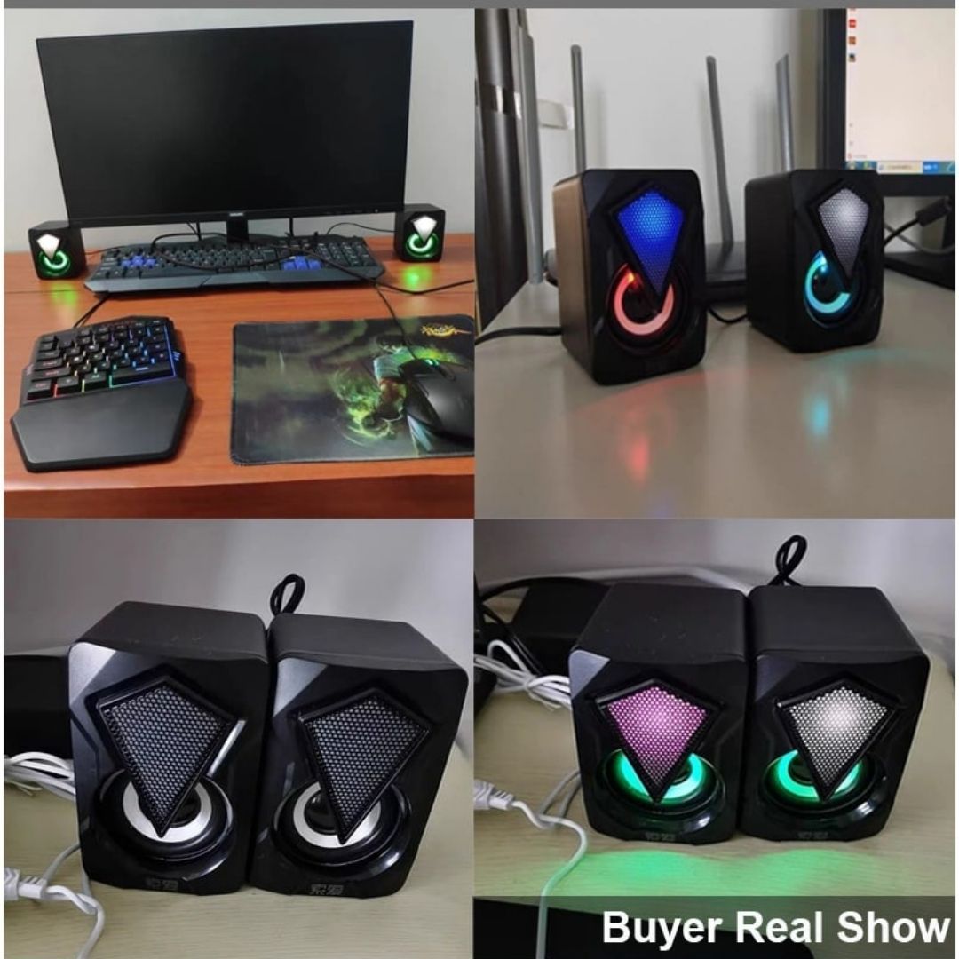 X2 RGB USB Wired PC Speakers - 3W x 2 HiFi Stereo RGB Gaming LED Backlit Multimedia Computer Speakers Build Home Office Desk Top Colorful Lights Laptop Gadget Mobile Phone Monitor Birthday Gift Man