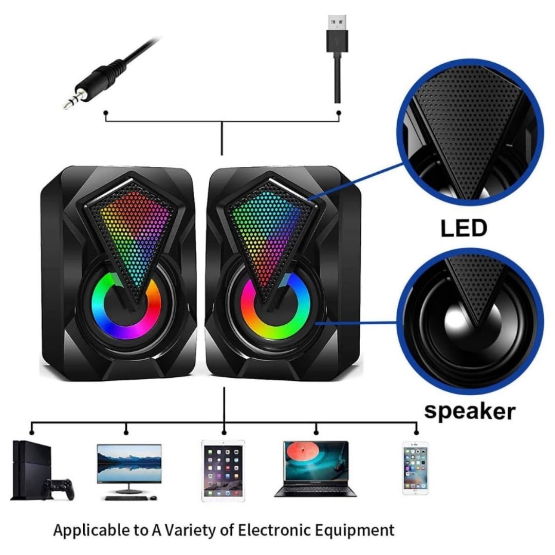 X2 RGB USB Wired PC Speakers - 3W x 2 HiFi Stereo RGB Gaming LED Backlit Multimedia Computer Speakers Build Home Office Desk Top Colorful Lights Laptop Gadget Mobile Phone Monitor Birthday Gift Man