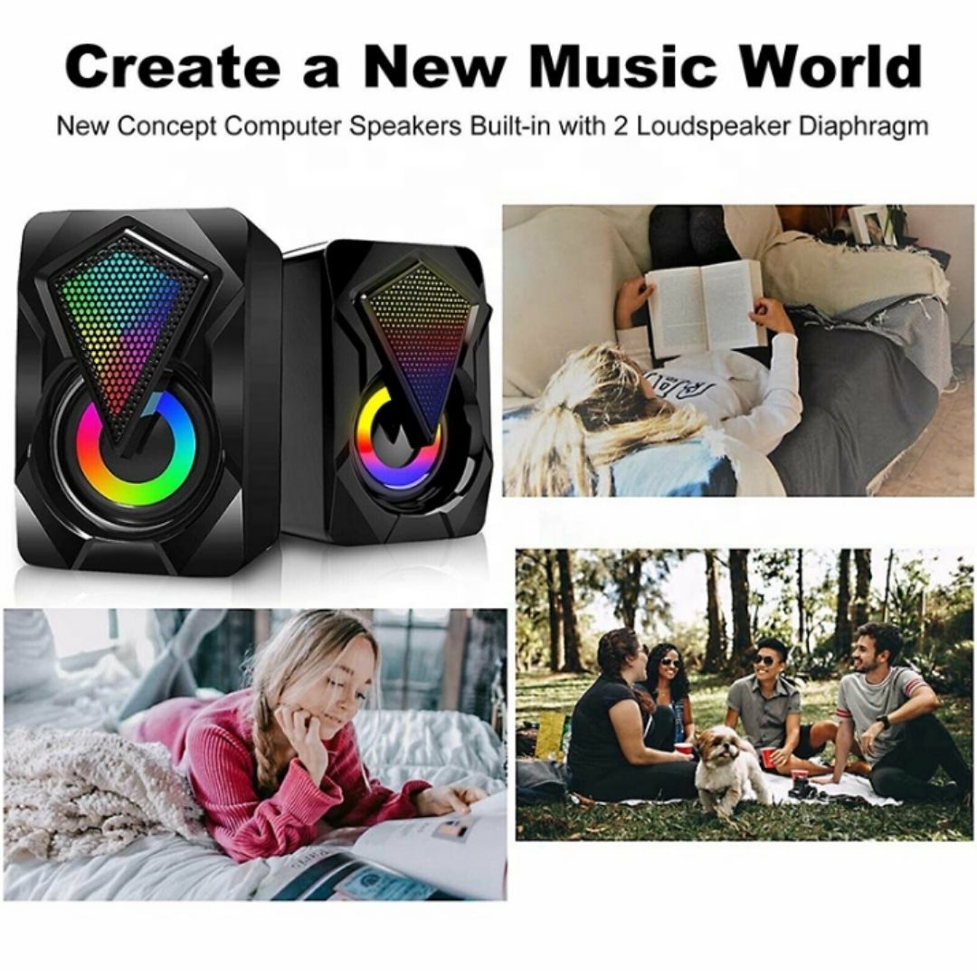 X2 RGB USB Wired PC Speakers - 3W x 2 HiFi Stereo RGB Gaming LED Backlit Multimedia Computer Speakers Build Home Office Desk Top Colorful Lights Laptop Gadget Mobile Phone Monitor Birthday Gift Man