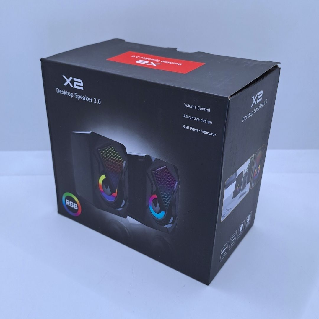 X2 RGB USB Wired PC Speakers - 3W x 2 HiFi Stereo RGB Gaming LED Backlit Multimedia Computer Speakers Build Home Office Desk Top Colorful Lights Laptop Gadget Mobile Phone Monitor Birthday Gift Man