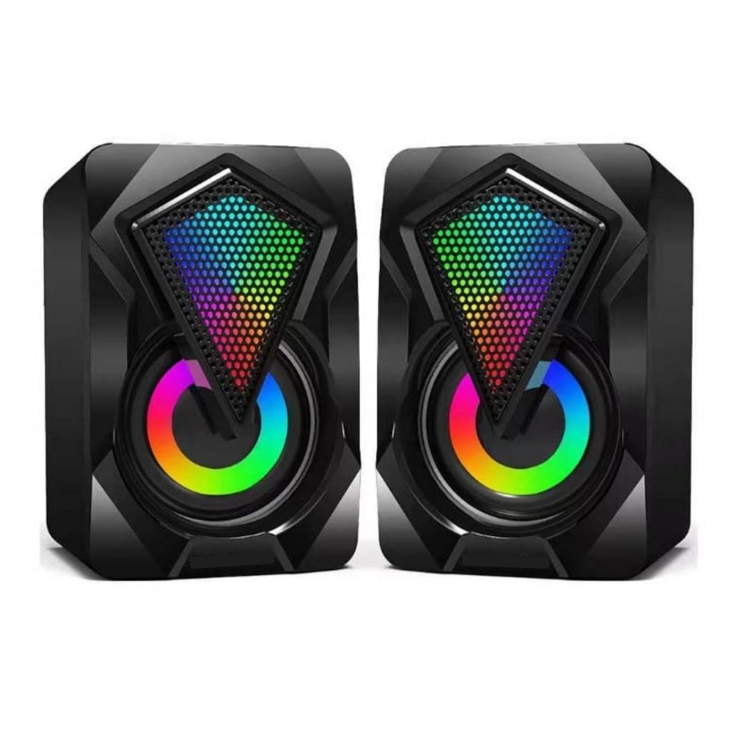 X2 RGB PC Gaming Speakers - Wired USB Powered 2.0 Stereo Multimedia Subwoofer with LED Light 6W Computer Laptop Table Desk Multicolor Backlit Cool Gadgets 3.5mm AUX Cable Connection Gift for Boyfriend