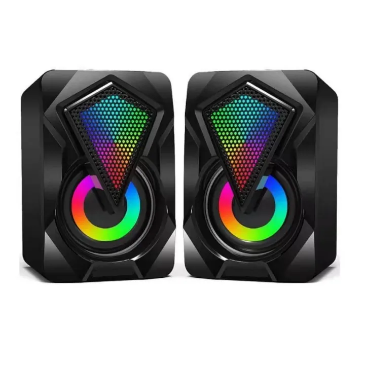 X2 RGB PC Gaming Speakers - Wired USB Powered 2.0 Stereo Multimedia Subwoofer with LED Light 6W Computer Laptop Table Desk Multicolor Backlit Cool Gadgets 3.5mm AUX Cable Connection Gift for Boyfriend
